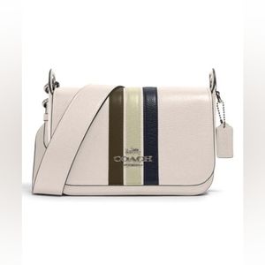 Coach | White Varsity Stripe Small Jes Pebbled Leather Messenger Bag